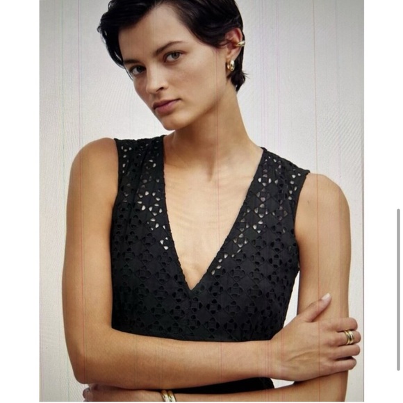 Madewell Black Sleeveless Elegant Eyelet Embroidered Maxi Dress V-neck NWOT 12 - Picture 4 of 13